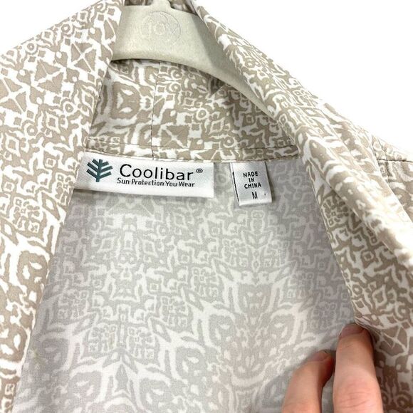 Coolibar printed open front lightweight topper duster Size M tan white boho lage - Picture 3 of 7